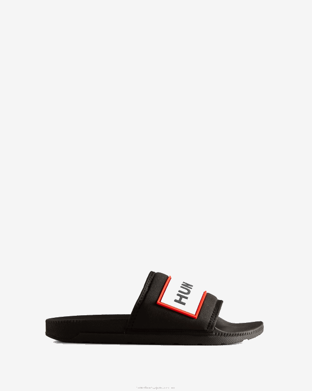 女性 Hunter 黒 ネオプレン ロゴ スライド 8460V105
