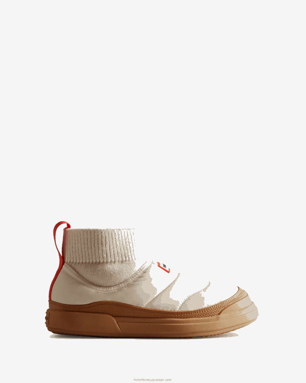 女性 Hunter ホワイトヤナギ/ガム イン/アウト断熱ニットカフスリッパブーツ 8460V147