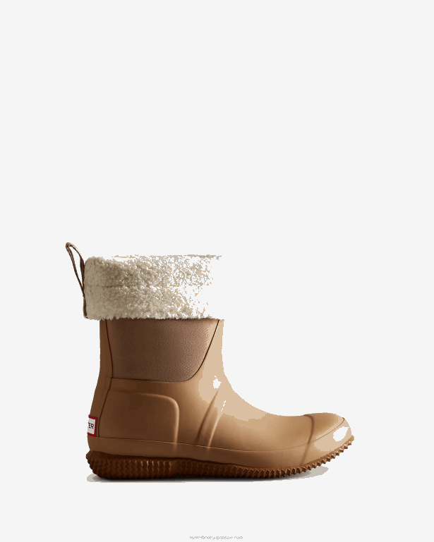 女性 Hunter 黄褐色/白ヤナギ 断熱ロールトップビーガンムートンブーツ 8460V202