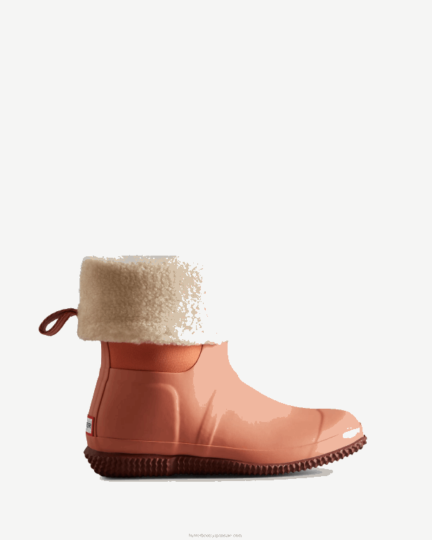 女性 Hunter ラフピンク/ミュートベリー 断熱ロールトップビーガンムートンブーツ 8460V278