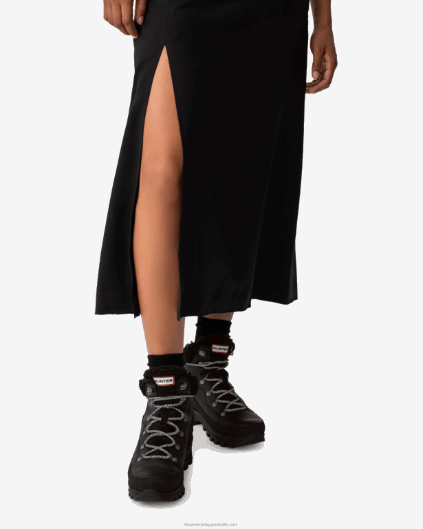 女性 Hunter 黒 エクスプローラー断熱レースアップレザーコマンドーブーツ 8460V298