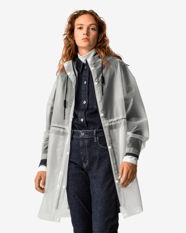 女性 Hunter 白 プレイ透明ビニール防水パーカー 8460V340