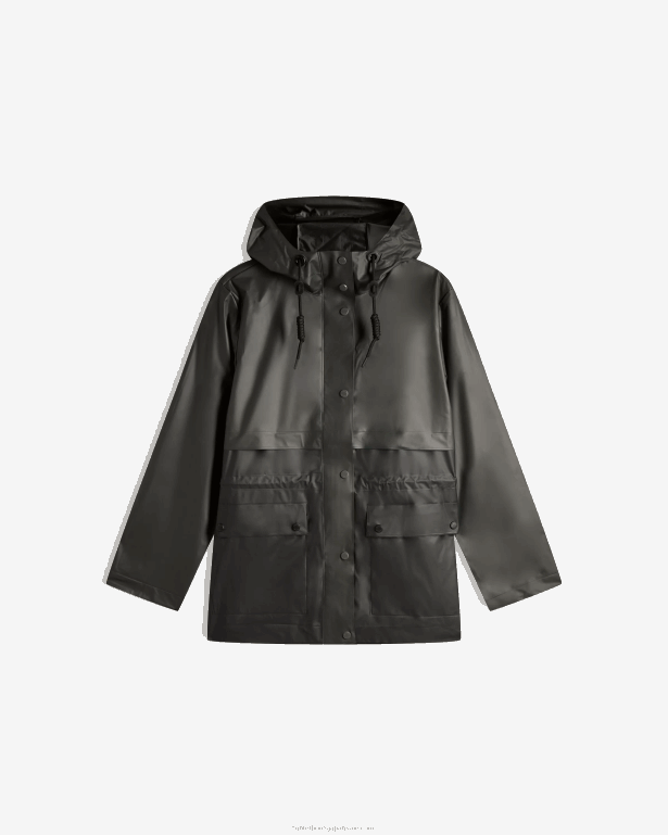 女性 Hunter ダークオリーブ/ブラック プレイ透明ビニール防水ジャケット 8460V352