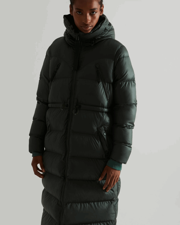 女性 Hunter 北極モスグリーン インサレーションゴム引きロングパファーコート 8460V369