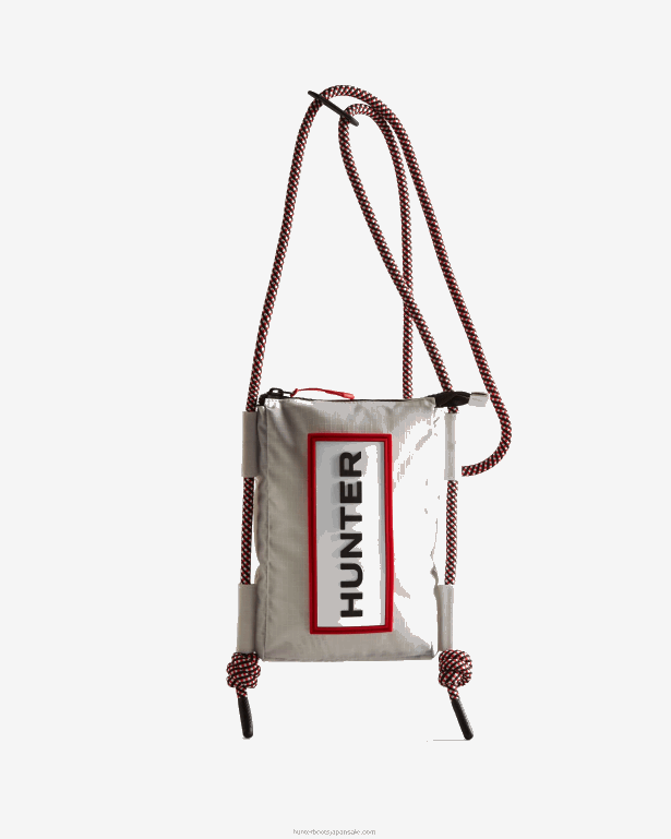 男性 Hunter 白/赤のボックスロゴ トラベルリップストップリサイクルナイロンフォンポーチ 8460V378