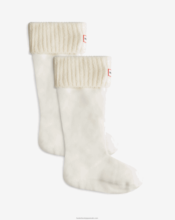 男性 Hunter 白 リサイクルナイロンブレンドカフトールブーツソックス 8460V481