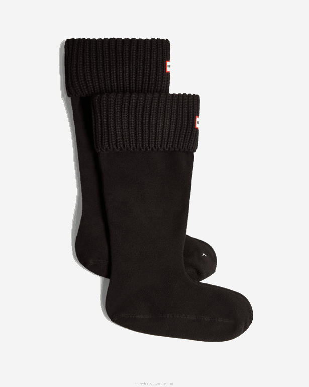 男性 Hunter 黒 リサイクルハーフカーディガンカフトールブーツソックス 8460V489