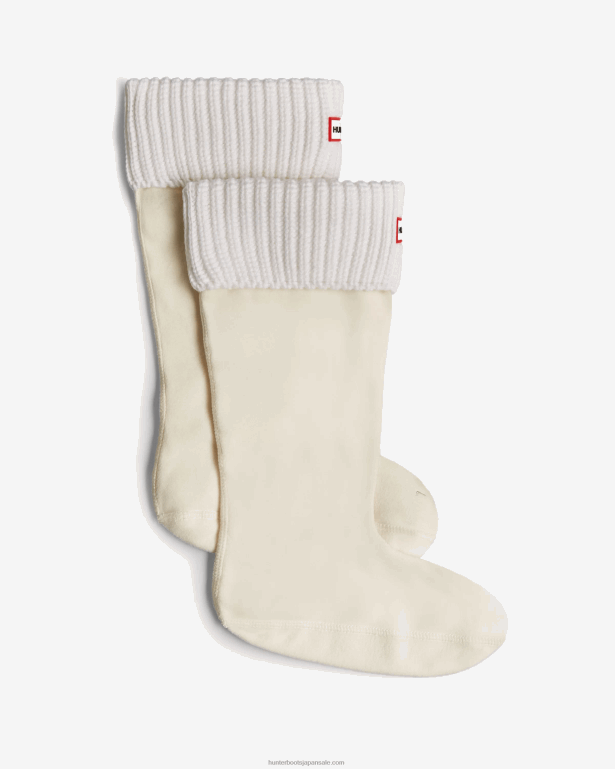 男性 Hunter 白 リサイクルハーフカーディガンカフトールブーツソックス 8460V490