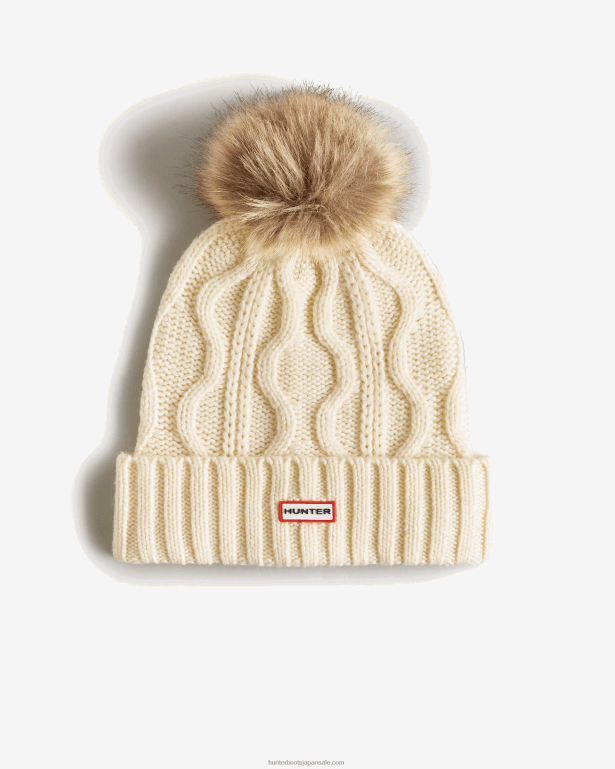 男性 Hunter 白い柳 ケーブルカフポンポンビーニー 8460V494