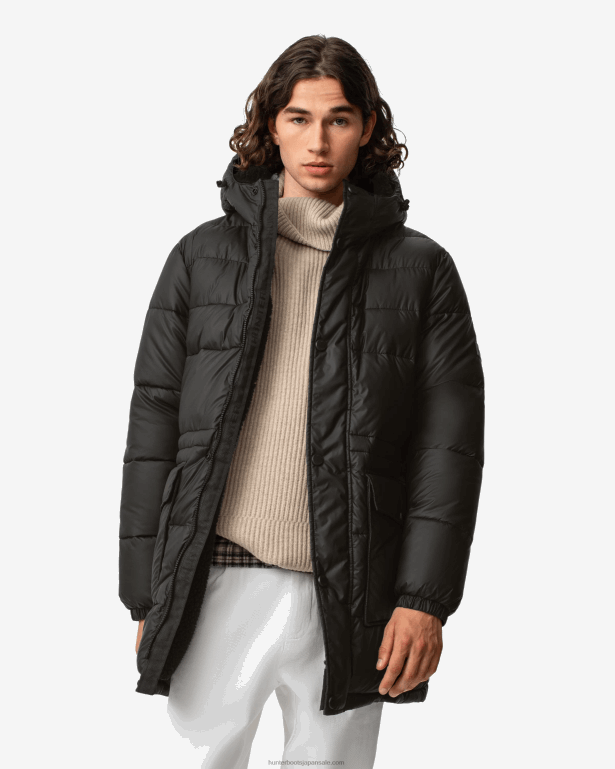 男性 Hunter 黒 インサレーテッド ロング パファー コート 8460V608
