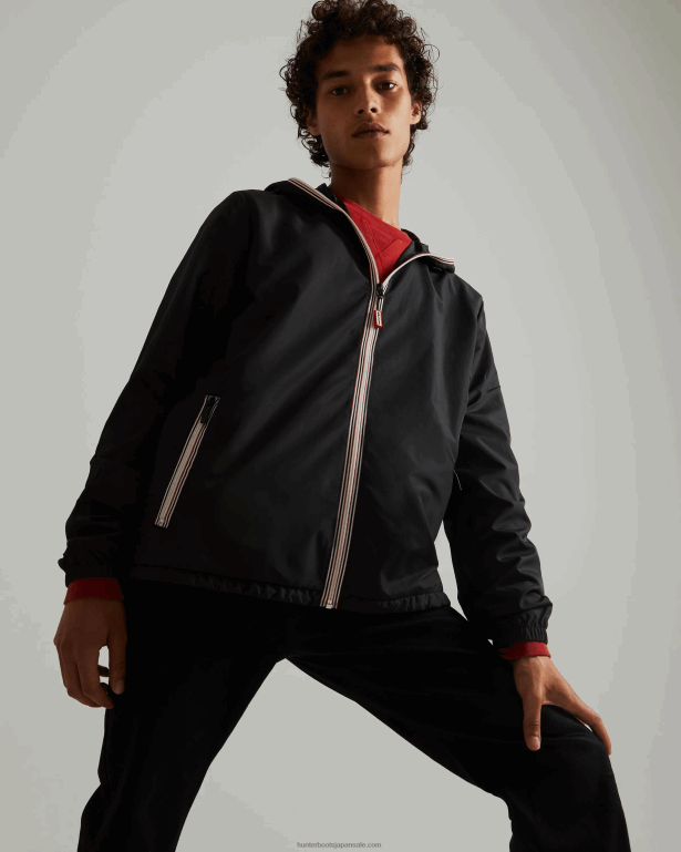 男性 Hunter 黒 リサイクルされた軽量パッカブルジャケット 8460V612